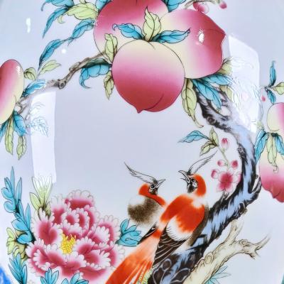 BÌNH MEN CHẢY HOẠ TIẾT 2 MẶT SƠN THUỶ - CHIM HOA ĐÀO CAO CẤP - sản phẩm gốm sứ cao cấp